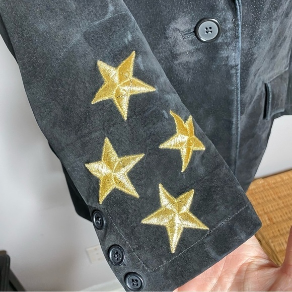 Vintage Jordache Black Suede Blazer Star Embroidery USA Made Size M - Picture 4 of 5